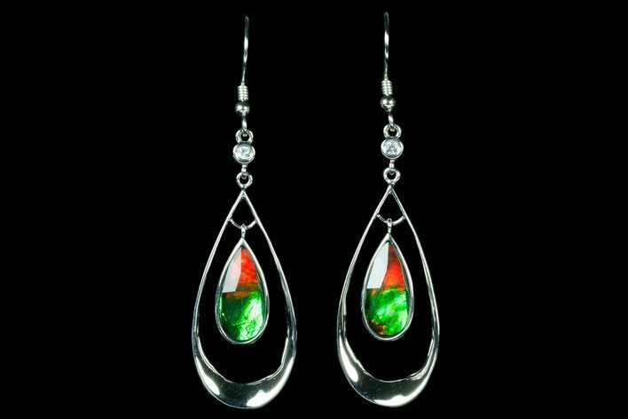 Ammolite Earrings with Sterling Silver and White Sapphires #181131